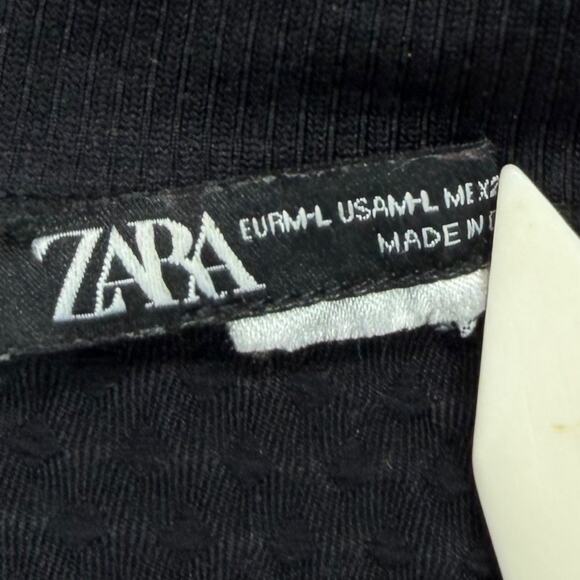 Zara Womens Black Textured Sweatshirt Jacket Sz M / L Thumbholes Fitted Compress - Picture 3 of 8